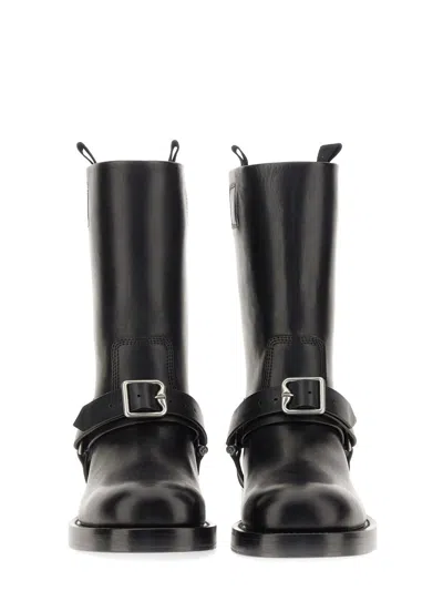 Burberry Knee-high Saddle Boots With Buckle Detail In Black