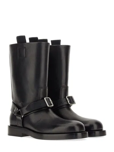 Burberry Knee-high Saddle Boots With Buckle Detail In Black