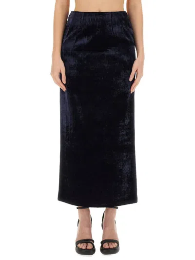 Fendi Zip-embellished Velvet Maxi Skirt In Blue