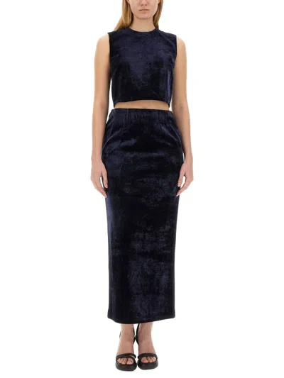 Fendi Zip-embellished Velvet Maxi Skirt In Blue