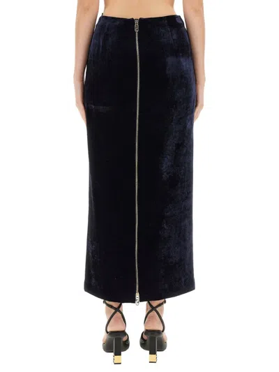 Fendi Zip-embellished Velvet Maxi Skirt In Blue