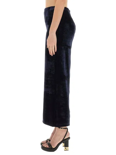 Fendi Zip-embellished Velvet Maxi Skirt In Blue