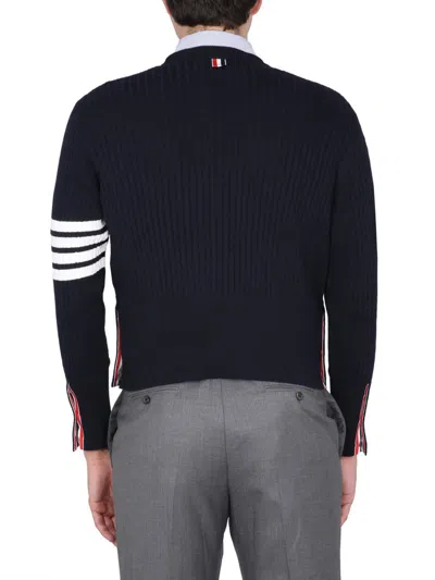 Thom Browne Ribbed Hem Crewneck Striped Sleeve Button Cuffs