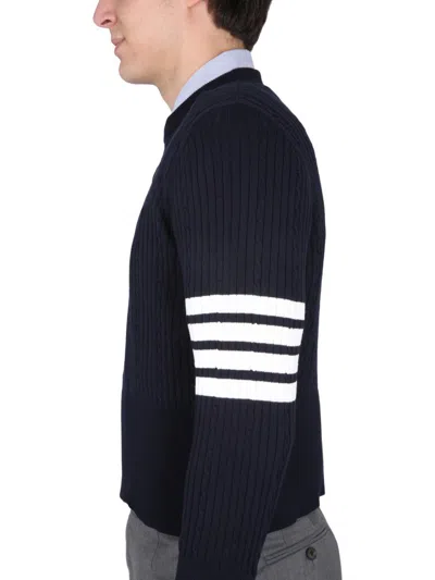 Thom Browne Ribbed Hem Crewneck Striped Sleeve Button Cuffs