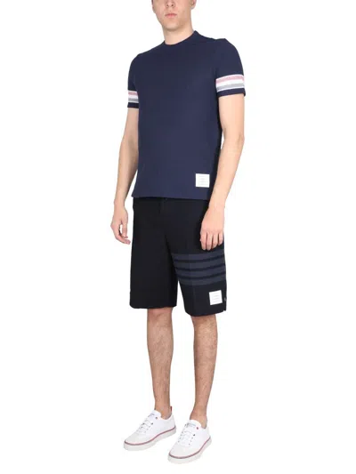 Thom Browne Striped Crewneck T-shirt In Blue