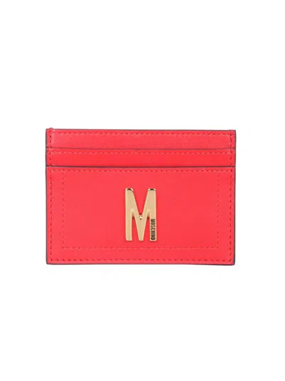 Moschino Couture Card Holder With Gold Plaque In Red