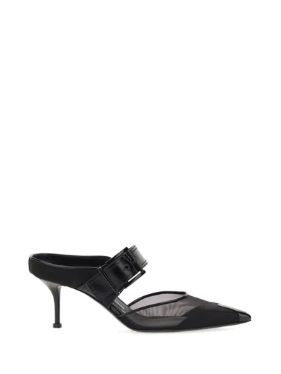 Alexander Mcqueen Mesh And Leather Mules In Black