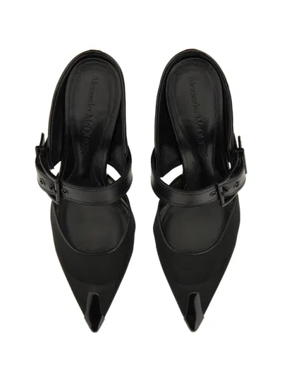 Alexander Mcqueen Mesh And Leather Mules In Black