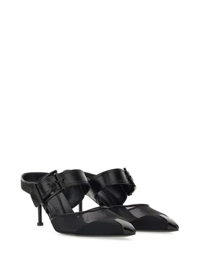 Alexander Mcqueen Mesh And Leather Mules In Black