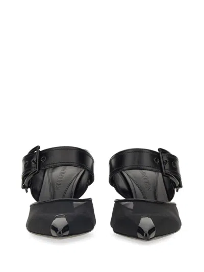 Alexander Mcqueen Mesh And Leather Mules In Black