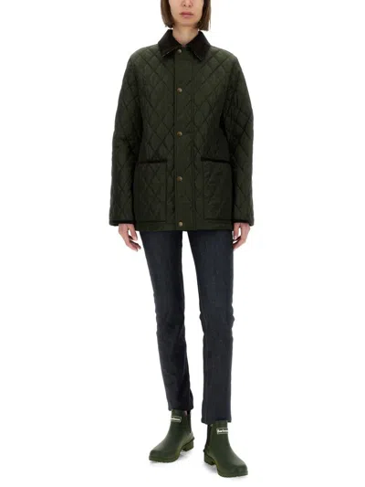 Burberry Quilted Jacket Corduroy Collar Casual In Green