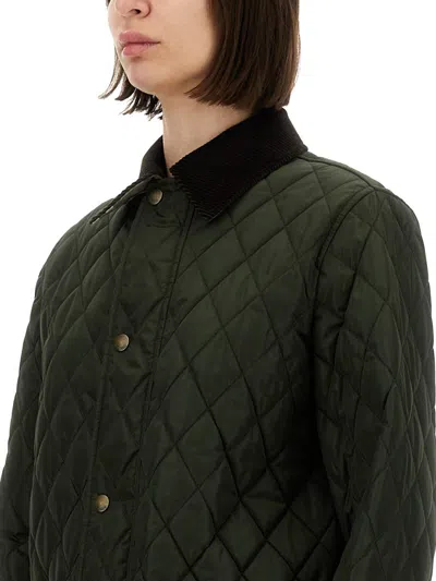 Burberry Quilted Jacket Corduroy Collar Casual In Green