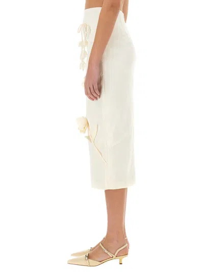 Self-portrait Satin Midi Skirt With 3d Flowers
