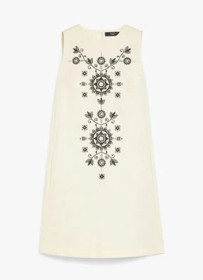 Weekend Max Mara Omens Donald Floral-embroidered Cotton-blend Mini Dress Ivory In Neutral