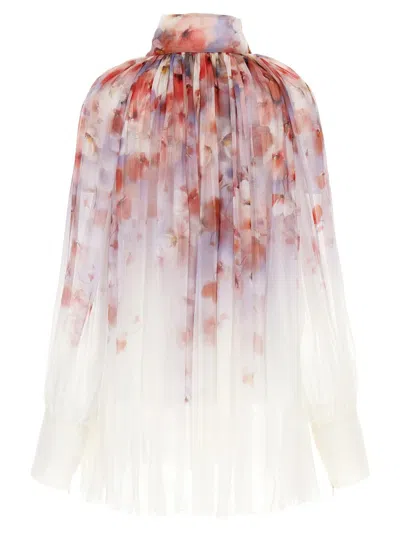 Zimmermann Crush Pleated Floral-print Crepon Blouse In Multi