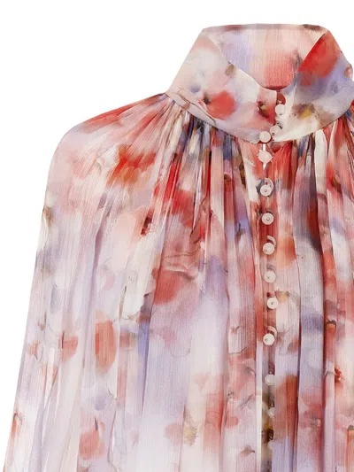 Zimmermann Crush Pleated Floral-print Crepon Blouse In Multi