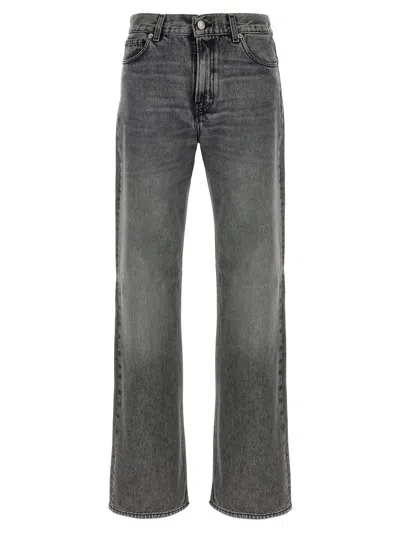 Haikure 'korea' Grey Jeans With Faded Effect And Logo Patch On The Back In Gray