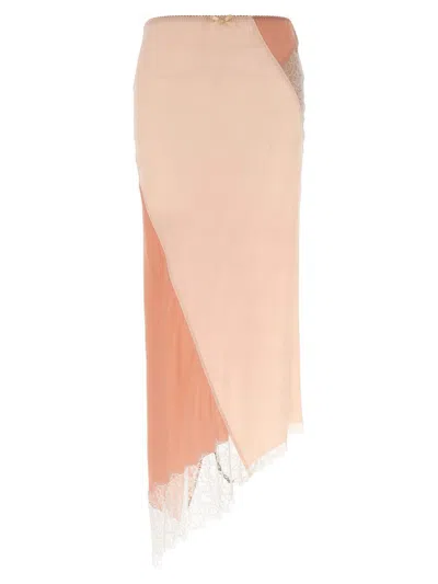 Moschino Sheer Lace Trim Asymmetric Overlay Skirt In Pink