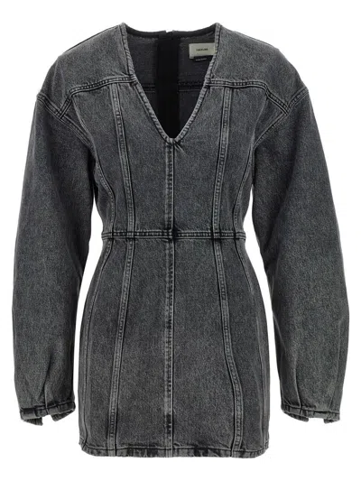 Haikure V-neckline Long Sleeves Denim Texture Visible Seams In Gray