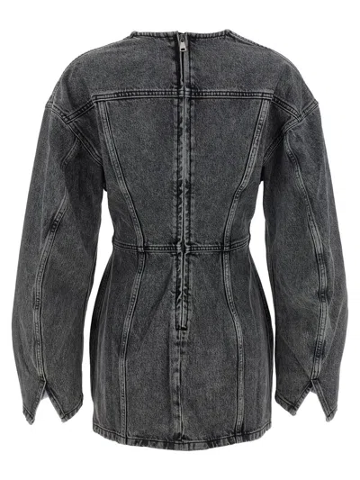 Haikure V-neckline Long Sleeves Denim Texture Visible Seams In Gray