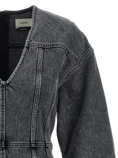Haikure V-neckline Long Sleeves Denim Texture Visible Seams In Gray