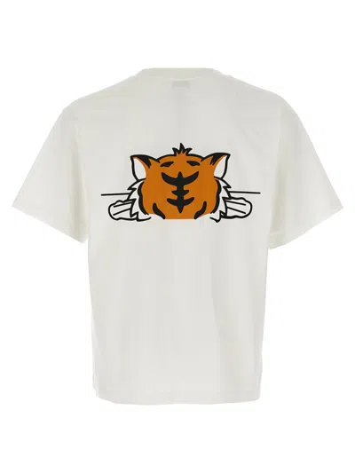 Kenzo 'gots Happy Tiger' White Crewneck T-shirt With Maxi Logo Embroidery On The Front And Logo Lettering