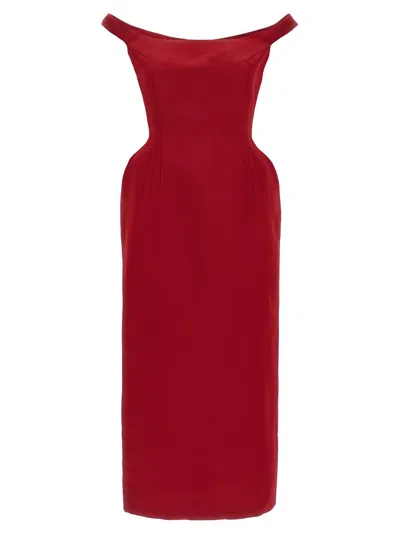 Magda Butrym Shoulder Neckline Fitted Midi Dress In Red