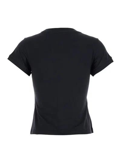 Ganni Women Black T-shirt With Round Neck And Maxi Logo On The Front In Cotton Woman In Black