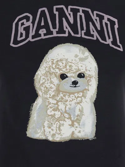 Ganni Women Black T-shirt With Round Neck And Maxi Logo On The Front In Cotton Woman In Black