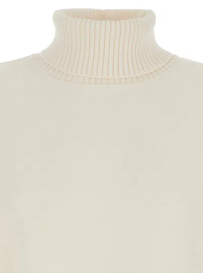 Michael Kors White Turtleneck Cropped Sweater With Logo Plaque On The Rear In Neutral