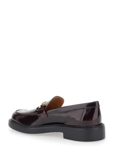 Tod's Brown Loafers With Logo Plaque In Burgundy