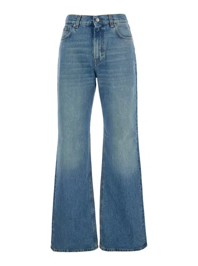 Haikure Korea Wb Fray Waist Wide Flare Leg Jeans In Blue