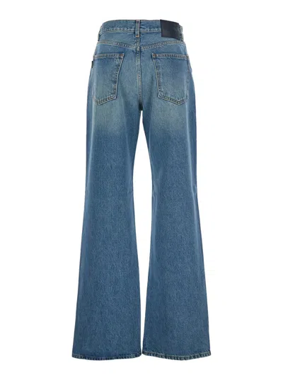 Haikure Korea Wb Fray Waist Wide Flare Leg Jeans In Blue