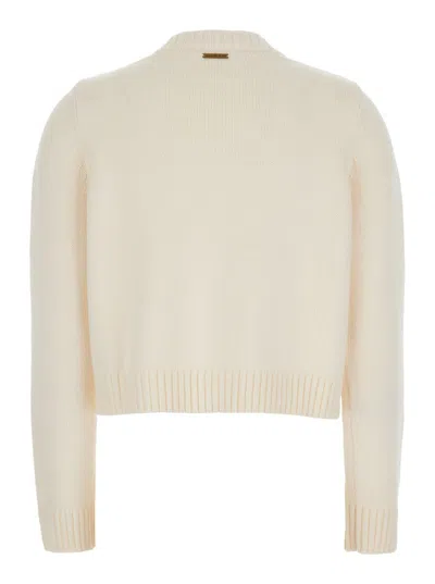 Michael Kors White Crewneck Cardigan With Ribbed Trims In Neutral