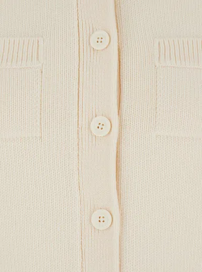 Michael Kors White Crewneck Cardigan With Ribbed Trims In Neutral