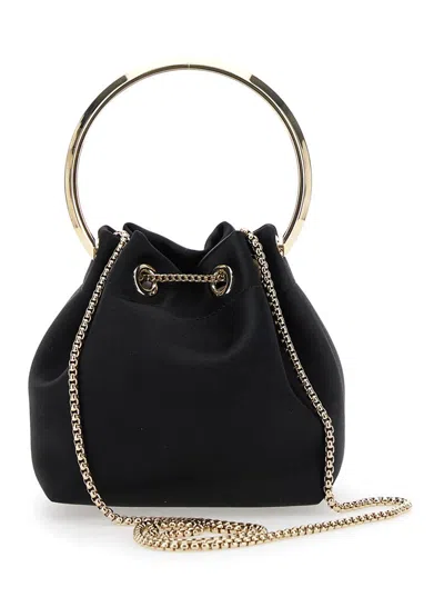 Jimmy Choo 'bon Bon' Black Handbag With Metal Bracelet Handle And Chain-link Shoulder Strap In Leather Woman