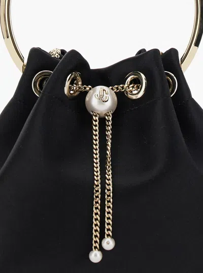 Jimmy Choo 'bon Bon' Black Handbag With Metal Bracelet Handle And Chain-link Shoulder Strap In Leather Woman