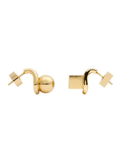 Jacquemus 'les Puces Nodo' Metallic Earings With Rear Butterfly Closure And Rhinestoned Charm In Gold