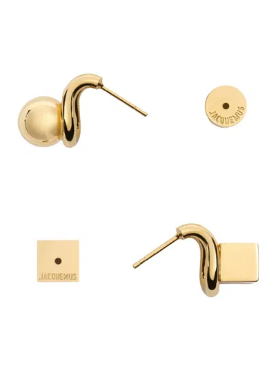 Jacquemus 'les Puces Nodo' Metallic Earings With Rear Butterfly Closure And Rhinestoned Charm In Gold