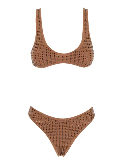 Venuja Rhinestone-embellished Bikini In Brown