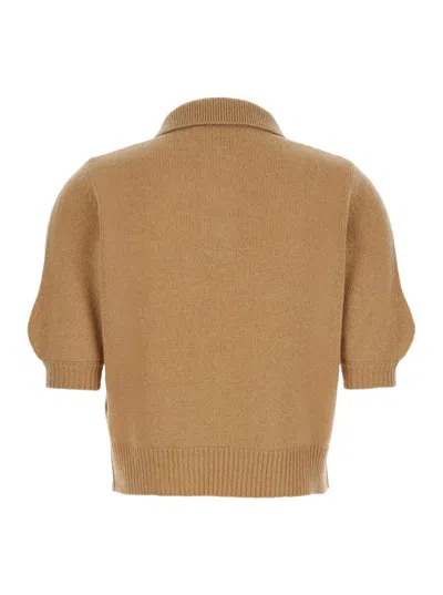 Marni Beige Polo Sweater With Classic Collar And Logo Patch On The Front In Brown