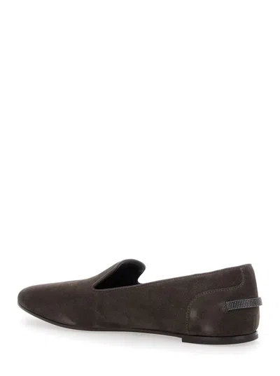 Brunello Cucinelli Grey Loafers With Monil Detail On The Rear In Multi