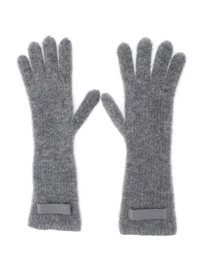 Jacquemus Logo Patch Ribbed Gloves In Gray