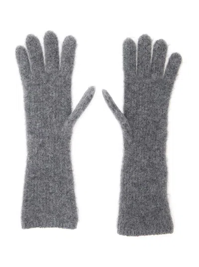 Jacquemus Logo Patch Ribbed Gloves In Gray