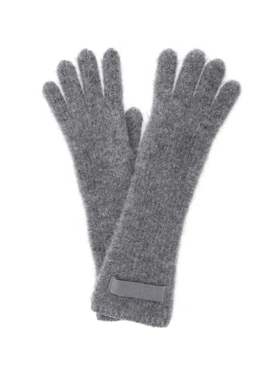 Jacquemus Logo Patch Ribbed Gloves In Gray
