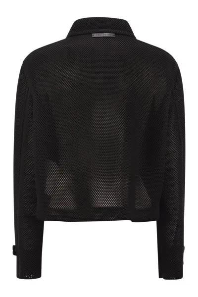 Max Mara Boxy Jacket In Technical Mesh In Black