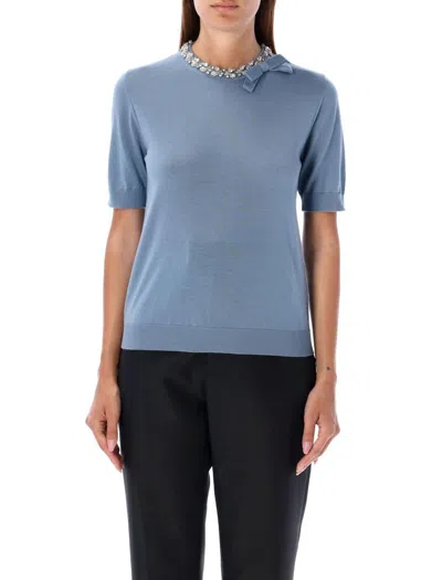 Valentino Bestickter Wollpullover Frau Himmelblau S In Blue