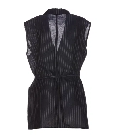 Brunello Cucinelli Striped Belted Sleeveless Jacket In Black