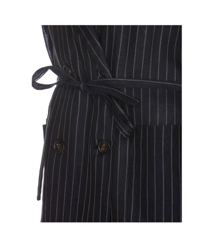 Brunello Cucinelli Striped Belted Sleeveless Jacket In Black