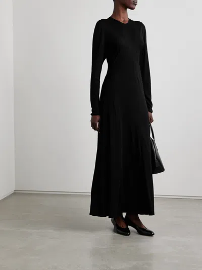 The Row Lilibet Wool And Silk-blend Crepe Midi Dress In Black
